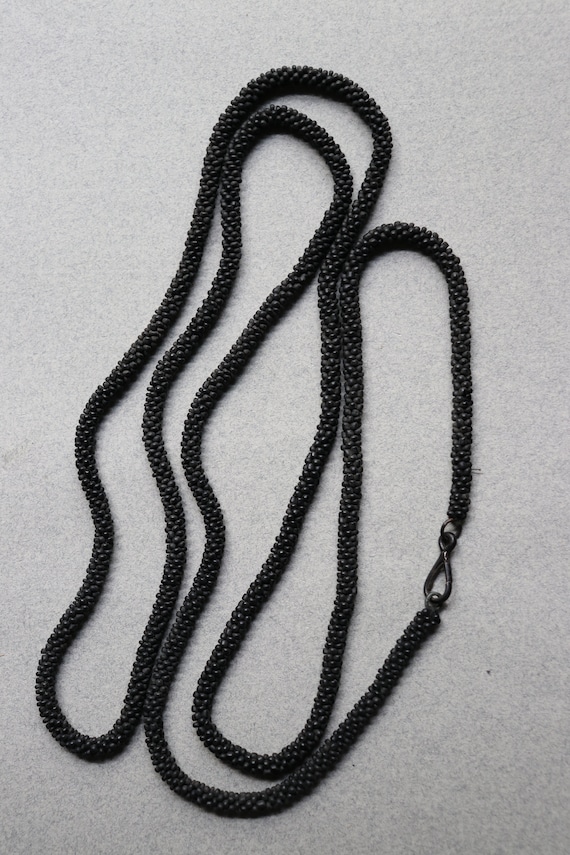 French, Black Beaded Mourning Sautoir with Dog Clip