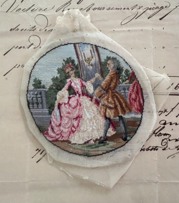 Small, Gobelin Needlework of Circa 1700s Man and Woman