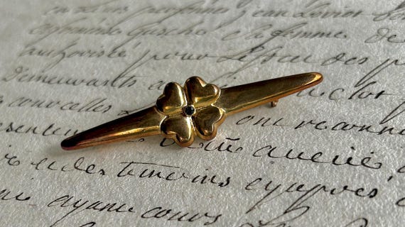Movitex, Costume Jewelry, Gold Tone Clover Brooch, Made in France
