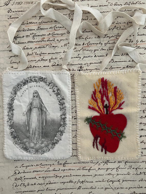 Bouasse Jeune of Paris Sacred Heart and Mother of Mercy Scapular of WWI Poilu (French Infantry Soldier), Circa 1914-1918
