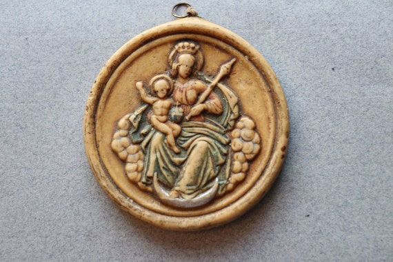 Wax Medallion of Virgin Mary and Christ Child, from Belgium