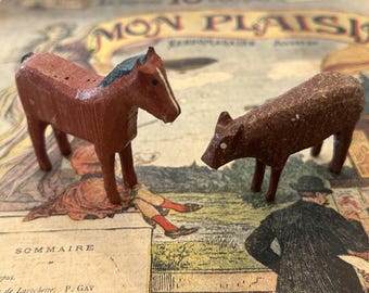 Antique, Erzgebirge Wooden Animal, Horse and Cow Available