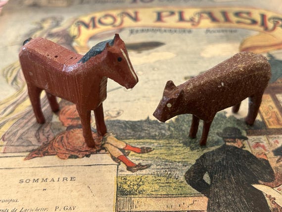 Antique, Erzgebirge Wooden Animal, Horse and Cow Available