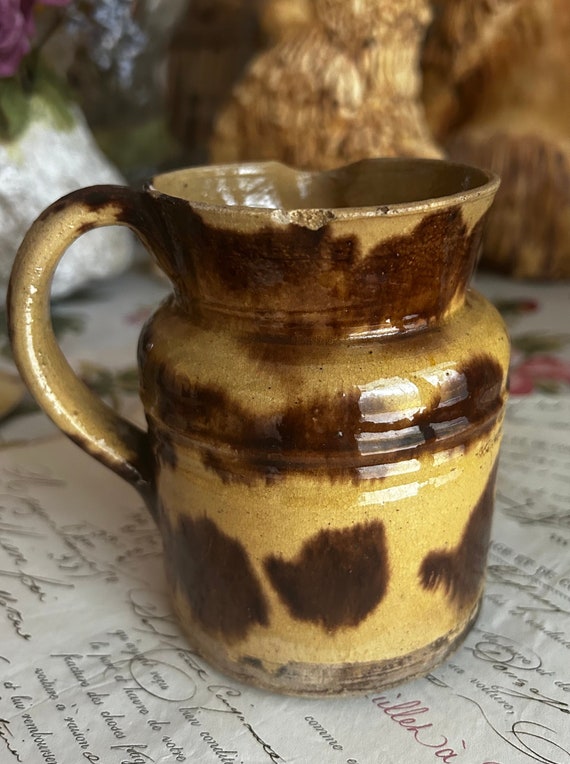 French, Circa 19th Century, Yellow and Brown Pitcher with Lid, Possibly by Mielle Frères of Radonvilliers