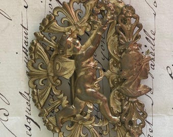 Cherub (Eros) and Diana (Artemis), Art Nouveau Belt Buckle Half, from France