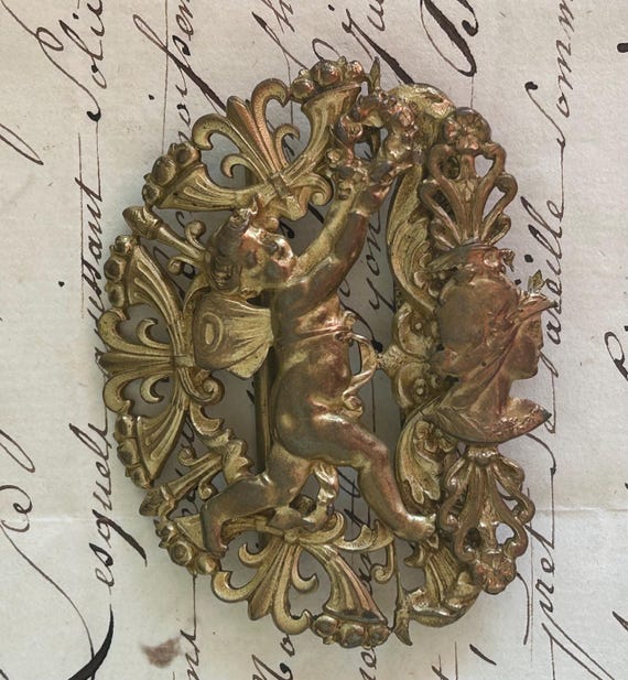 Cherub (Eros) and Diana (Artemis), Art Nouveau Belt Buckle Half, from France