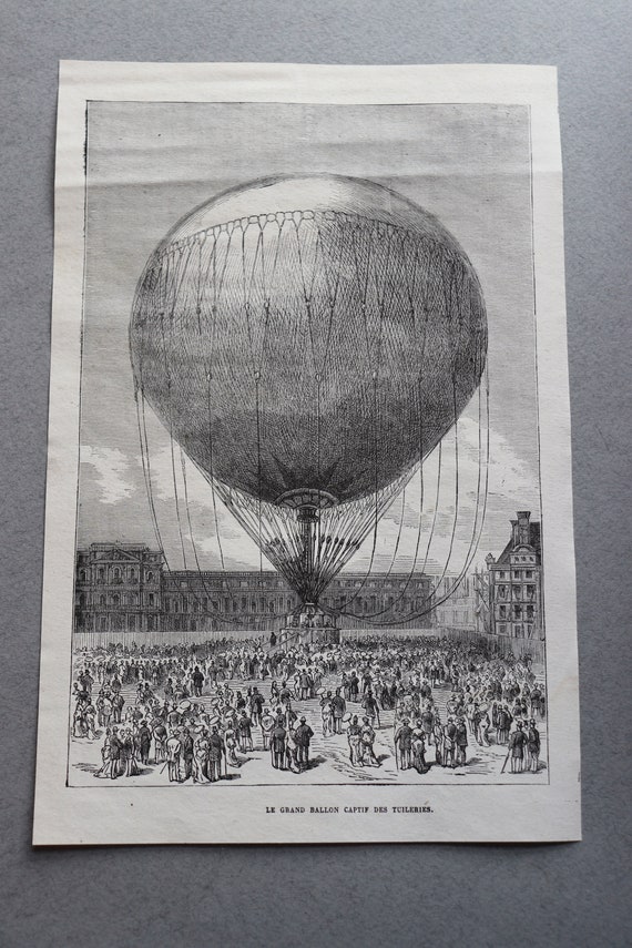 Antique French Engraving of Hot Air Balloon