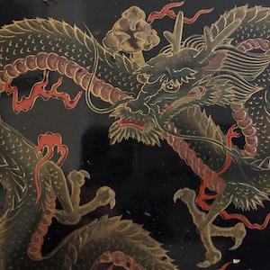 Japanese Black Lacquer Box with Decorative Dragon