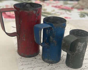 Vintage, Painted Metal Measuring Cups, from Spain or Portugal