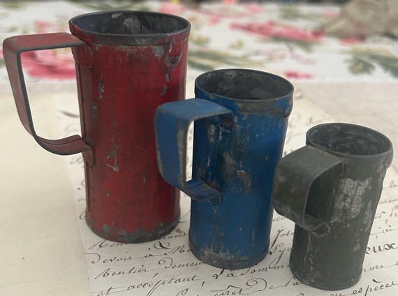 Vintage, Painted Metal Measuring Cups, from Spain or Portugal