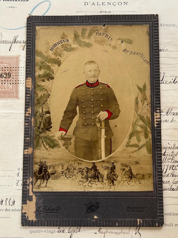 19th Century French Fifth Artillery Regiment Soldier Cabinet Card, with Hand-Coloring