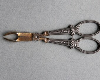 French Sugar Tongs with Rose Floral Design on Silver Handles with Boar's Head Mark