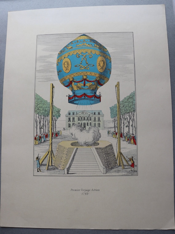 Premier Voyage Aérien 1783 Color Lithograph from Balloons by The Aerial Press