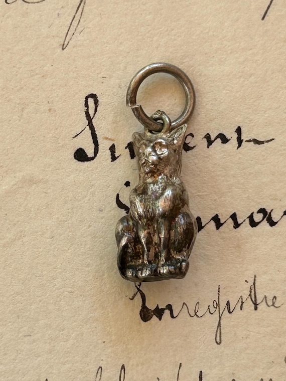 Silver Cat Charm, from France with Boar's Head Mark