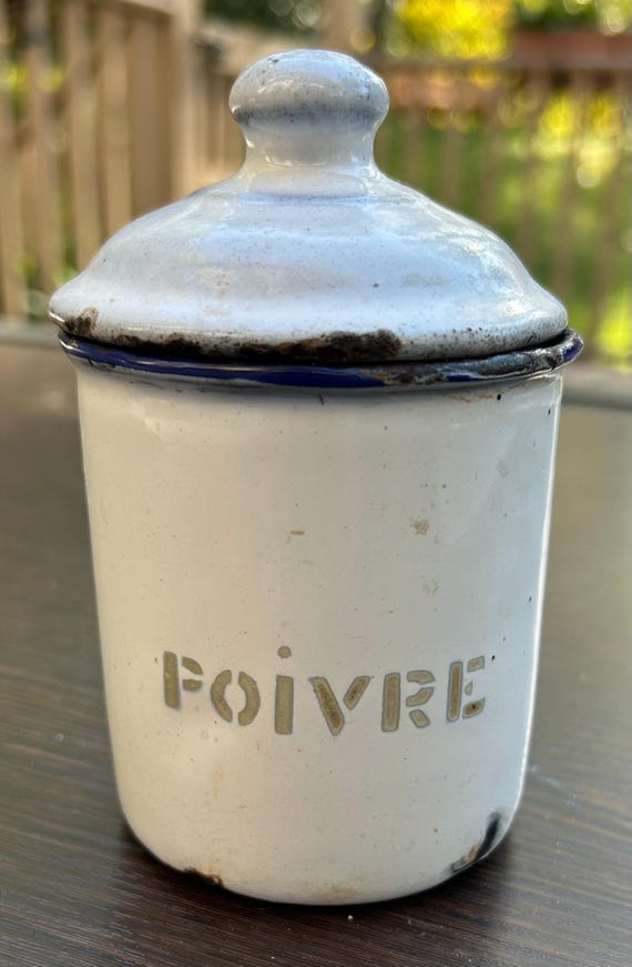 French "Poivre" (Pepper), Enamel, Lidded Jar