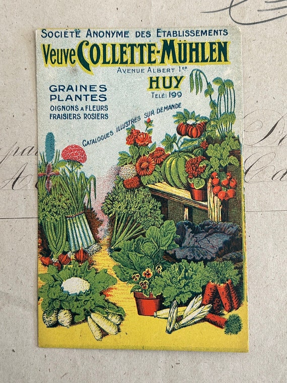 Antique Belgian Advertisement for the Sale of Vegetables and Flowers by the Veuve (Widow) Collette-Mühlen