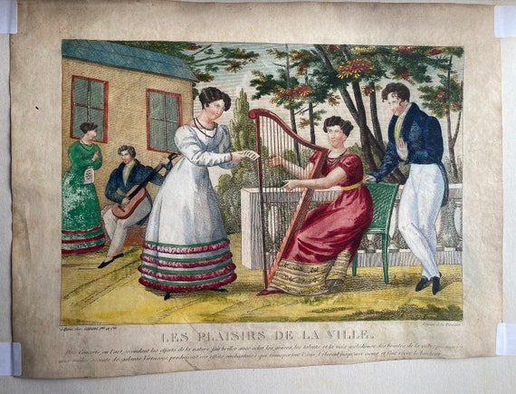 French, 18th Century Hand-Colored Engraving on Laid Paper by Condoni of Paris: The Pleasures of the City