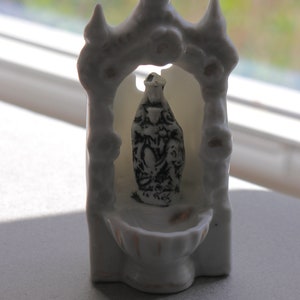 Antique, French, Porcelain, Black Madonna, Travel Font (Bénitier)