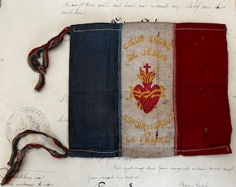 Embroidered WWI French Flag: Cœur Sacré de Jesus, Espoir et Salut de France