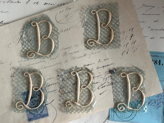 Antique, French Embroidered Monogram- "B"