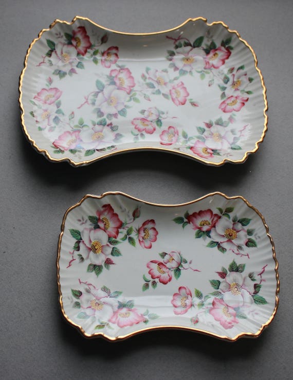 Old Foley Porcelain Trays by James Kent, LTD of Staffordshire, England in Wild Rose