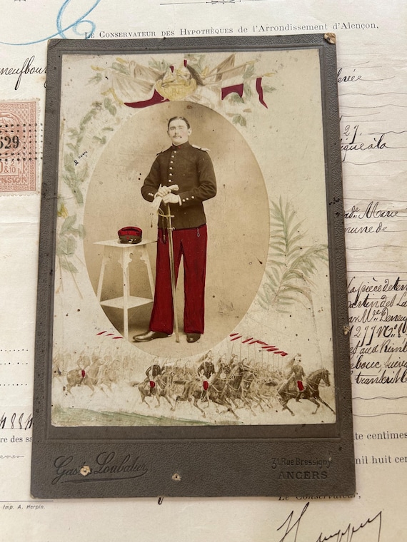 19th Century French Cabinet Card of Soldier, with Hand-Coloring