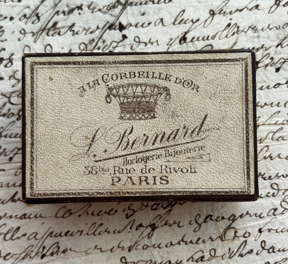 Antique, Parisian, Cardboard Jewelry Box from L. Bernard's A La Corbeille d'Or (In the Golden Basket), Rue de Rivoli