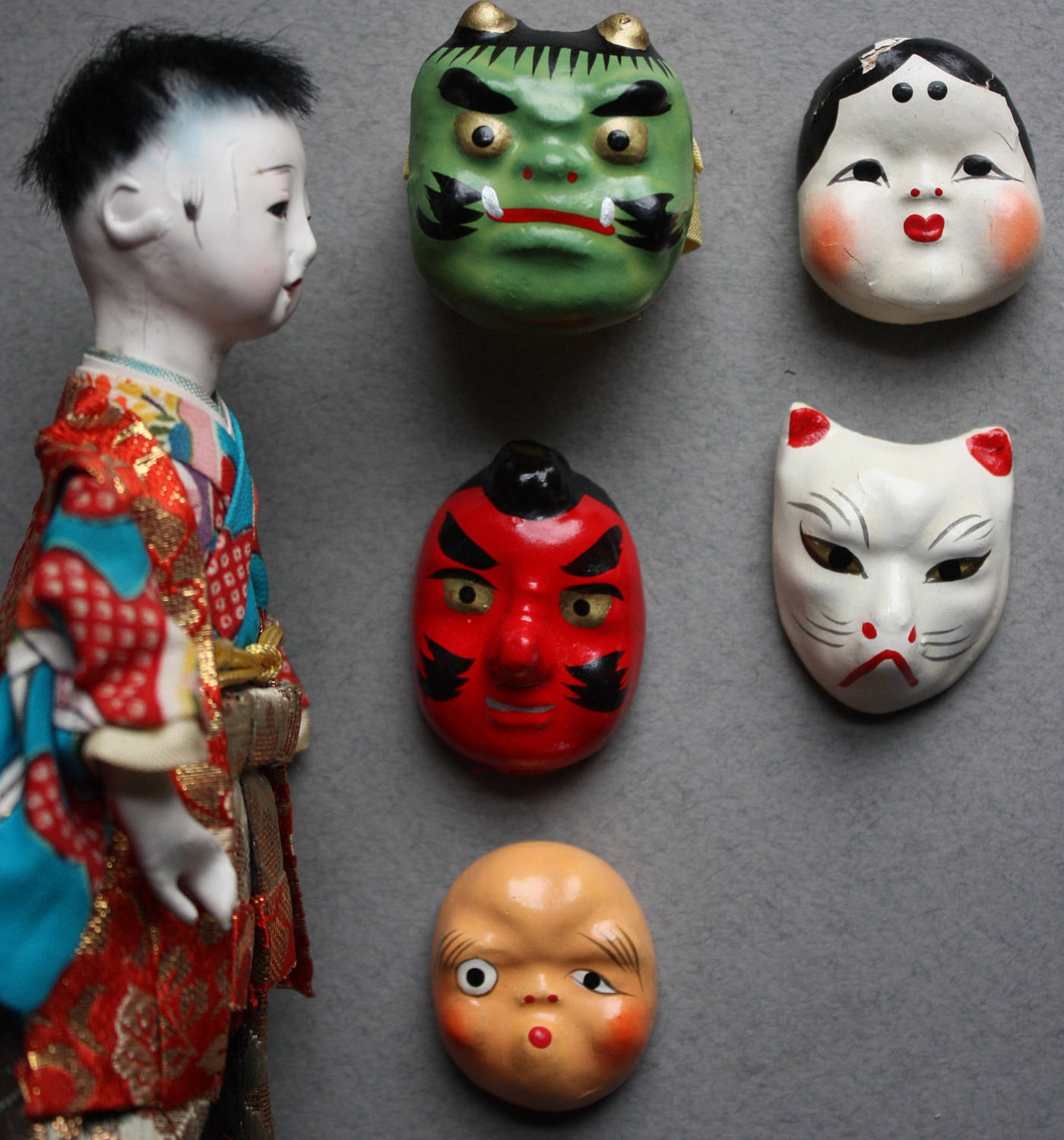 Japanese Traditional MaskDance Doll with Six Masks