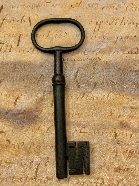 17th Century, French, Wrought Iron, Hand-Forged Key, Not a Reproduction