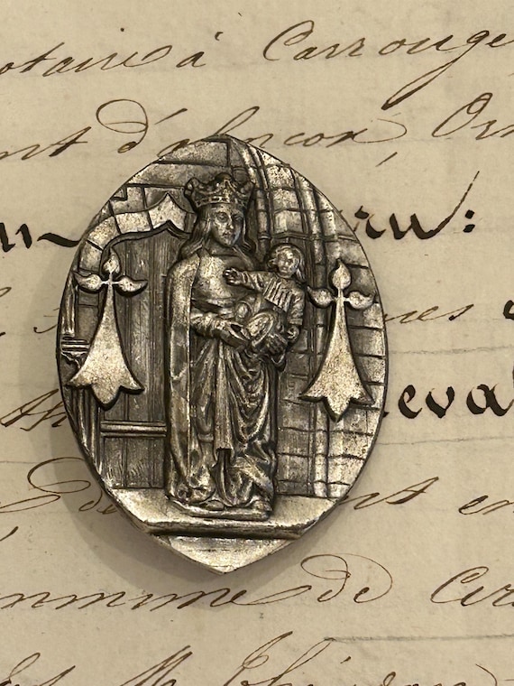 Notre-Dame du Folgoët Brooch of Black Madonna and Christ Child by Planchot of Fountainebleau