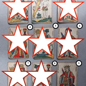 Naipes antiguos vendidos individualmente de la baraja francesa BP Grimaud Aluette (o La Vache)