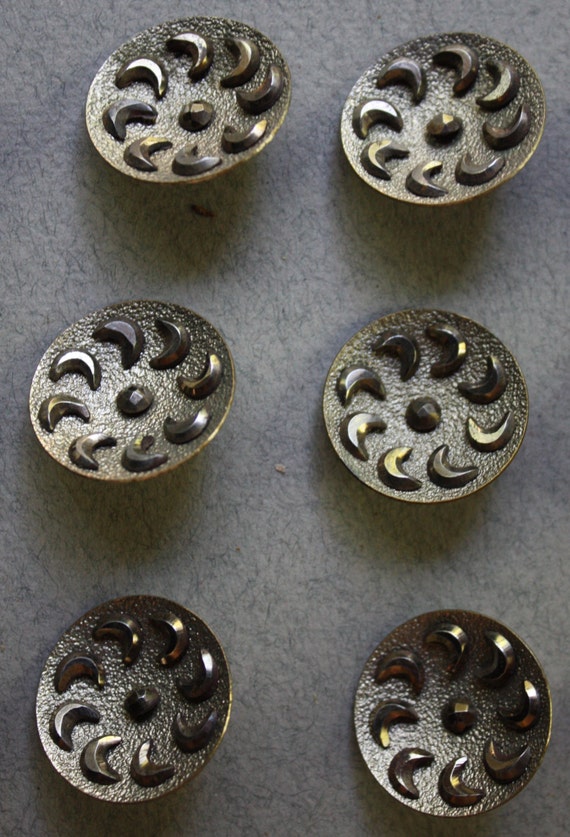 Victorian Era Applied Cut Steel Crescent Moon Metal Buttons