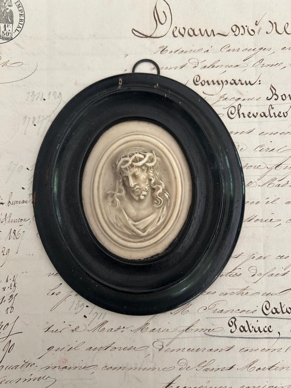 French, Meerschaum Christ in Wood Frame, 19th Century