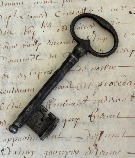17th Century, French, Wrought Iron, Hand-Forged Key, Not a Reproduction