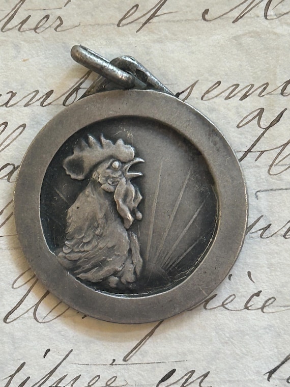 WWI Era Patriotic Pendant of Rooster, from France, Symbol of Gauls