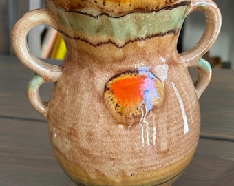 Mid-Century Modern, BR Keramik, Hand-Painted, Drip-Glazed, Double-Eared Vase, West Germany