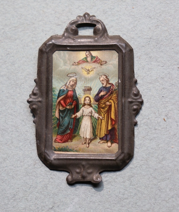 French Devotional Image of Jesus, Mary and Joseph and the Holy Spirit