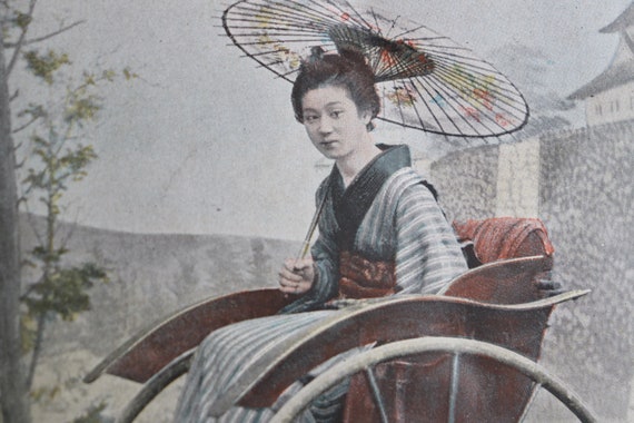 Antique, French, Photochrom Print- "La Inrikischa, Voiture du Japon"
