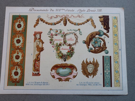 19th Century French Chromolithograph Featuring Style Motifs of Louis XIII