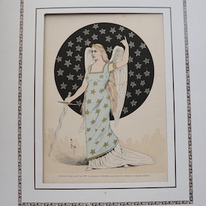 Antique Engraving of Madame Gallifett As an Angel, by French Artist Léon Lebègue