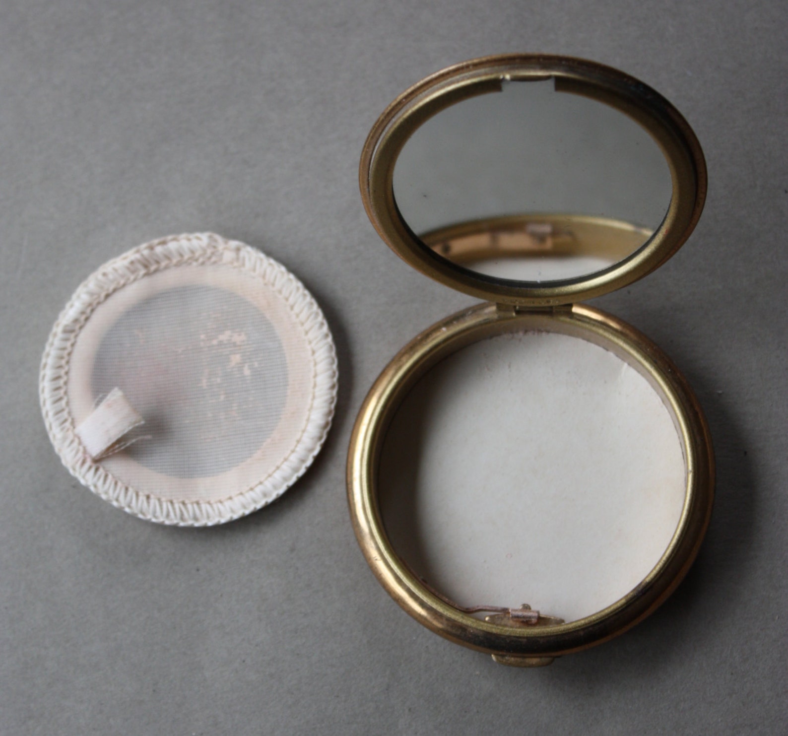 Small Powder Compact With Gray Lid Stamped made in Etsy