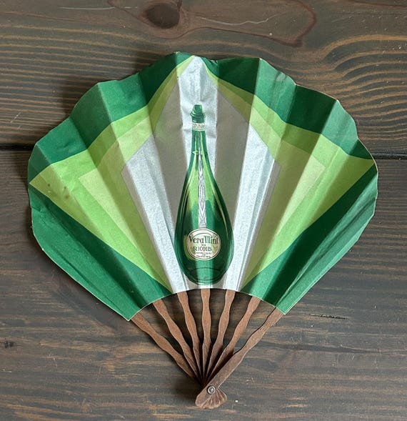French Art Deco, Vera Mint de Ricqlès Advertising Fan, Antique