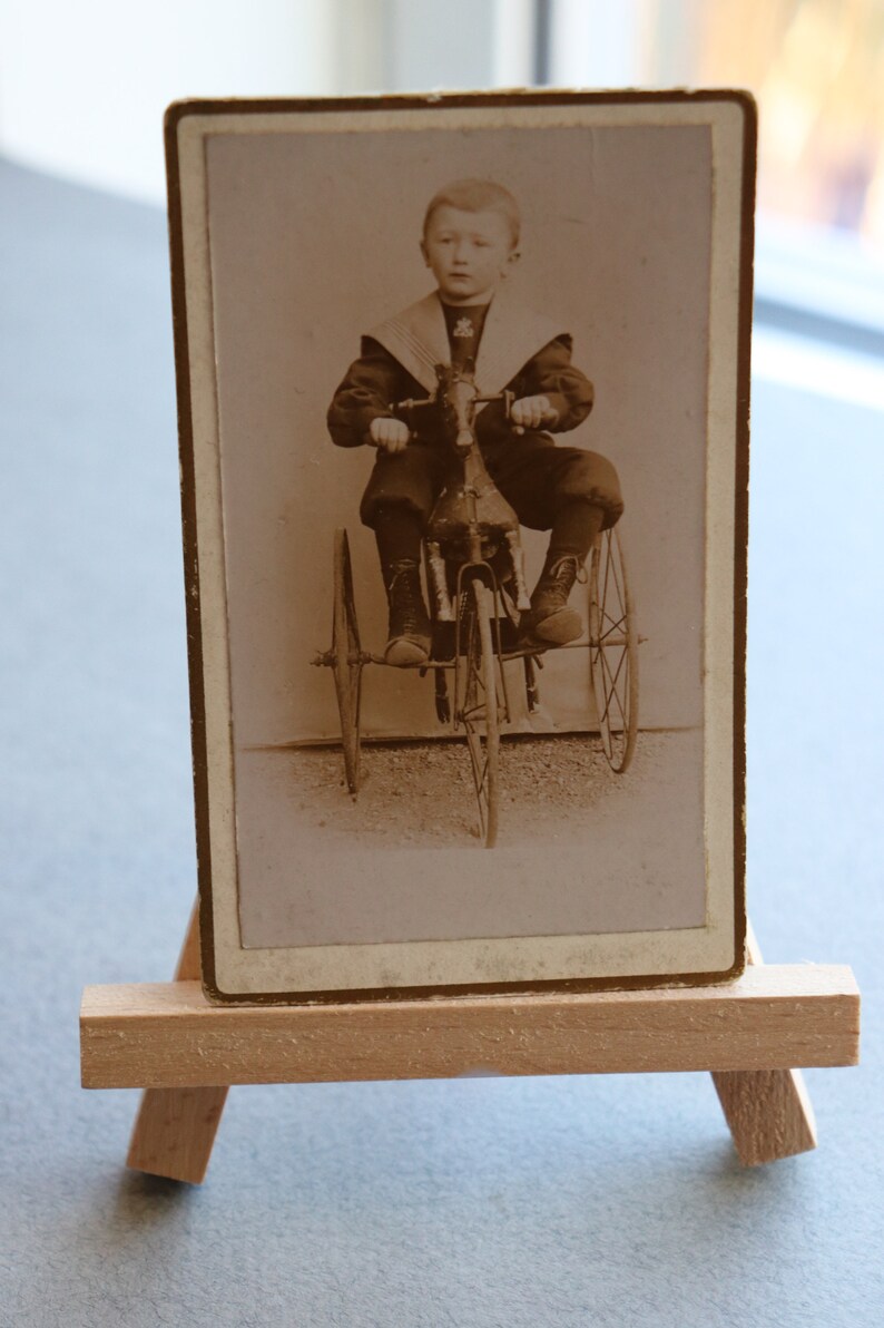 French Carte de Visite of Boy on HorseTricycle Velocipede