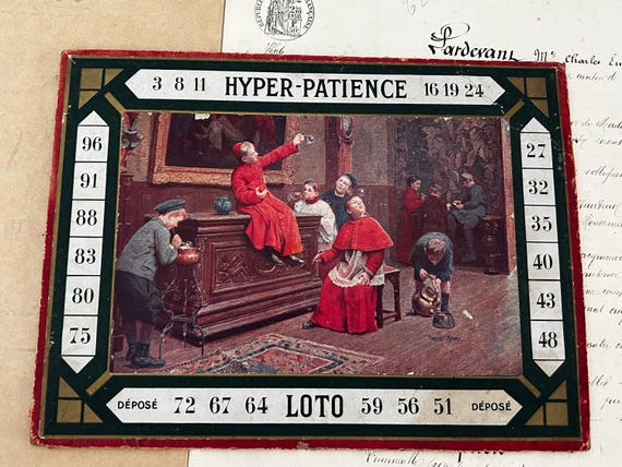 Antique, French, Hyper-Patience Lotto Card, Circa Early 1900s