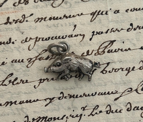 French, Silver, Boar Charm with Boar's Head Mark