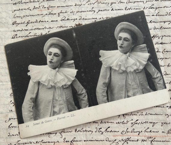 French, Pierrot Stereoscope Postcard, Early 1900s, by LL (Léon and Lévy)