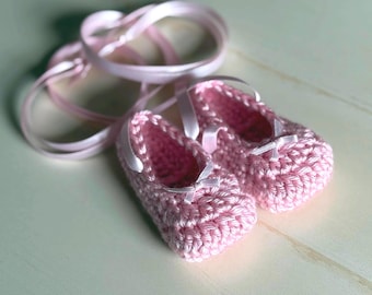 Scarpine da ballerina all'uncinetto per neonati in rosa balletto, per neonati/0-3 mesi