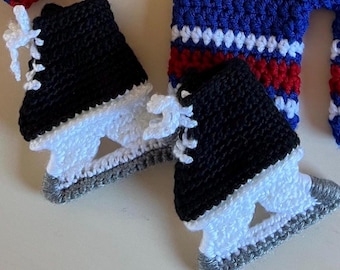 Gehäkelte Baby Hockey Schlittschuhe, Schwarz, Neugeborenen Größe