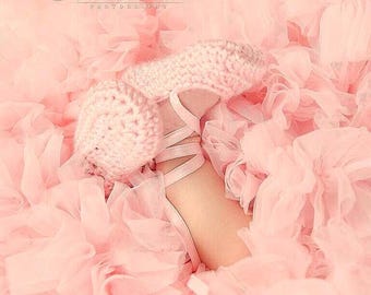 Botitas de bailarina de ganchillo para bebé en rosa ballet, recién nacido/0-3 meses