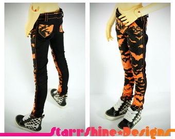 BJD MSD 1/4 Vêtements de poupée - Glitter Orange Bats Skinny Pants - Fabriqué sur commande